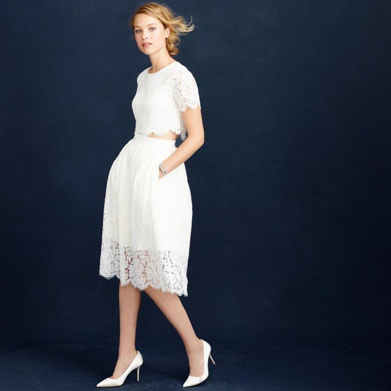 J Crew Collection Floral Lace Midi Skirt And Cropped Top Ivory Set Size 0